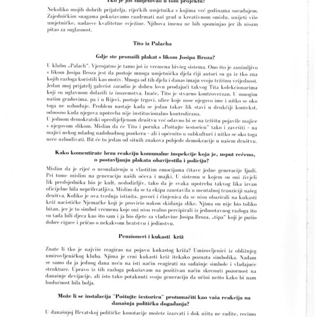 Damir Čarli Čagonja – Tito – Poštujte šestoricu, Akcija, Rijeka, 1999.