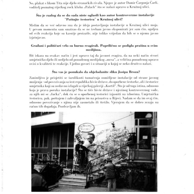 Damir Čarli Čagonja – Tito – Poštujte šestoricu, Akcija, Rijeka, 1999.